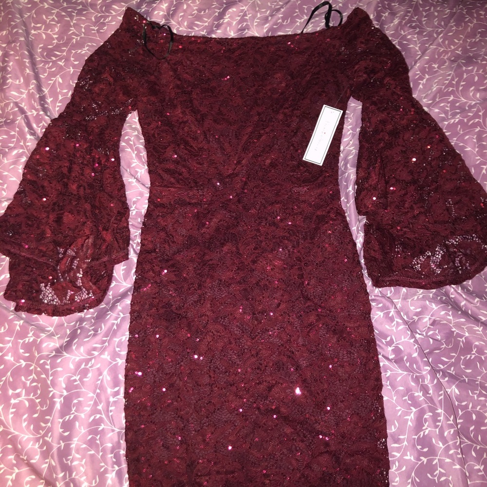 Off Shoulder Red Sequin Dress
